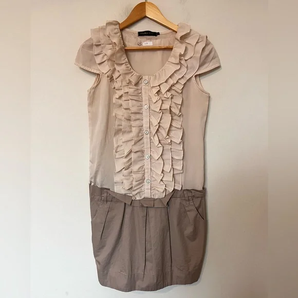 HaKa Ruffle Front Dress Neutral Two Tone Drop Waist Mini Cruel Intentions - Picture 2 of 10